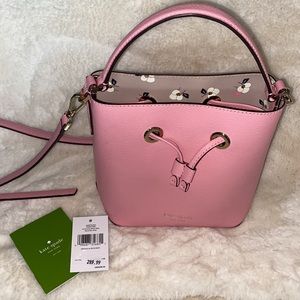 COPY - Kate Spade bubblegum pink & floral mini bucket tote purse, cinch, cross,…